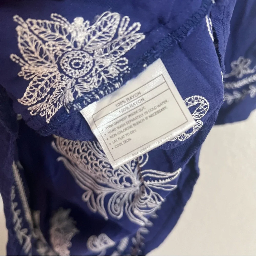 Ariat dress Blue Embroidered V-Neck Tunic Dress small boho coastal western rodeo - Picture 8 of 9